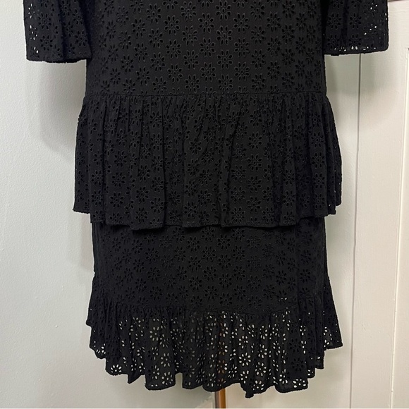 Madewell Tiered Eyelet Smock Dress Black Ruffles 2 XS - Picture 11 of 13